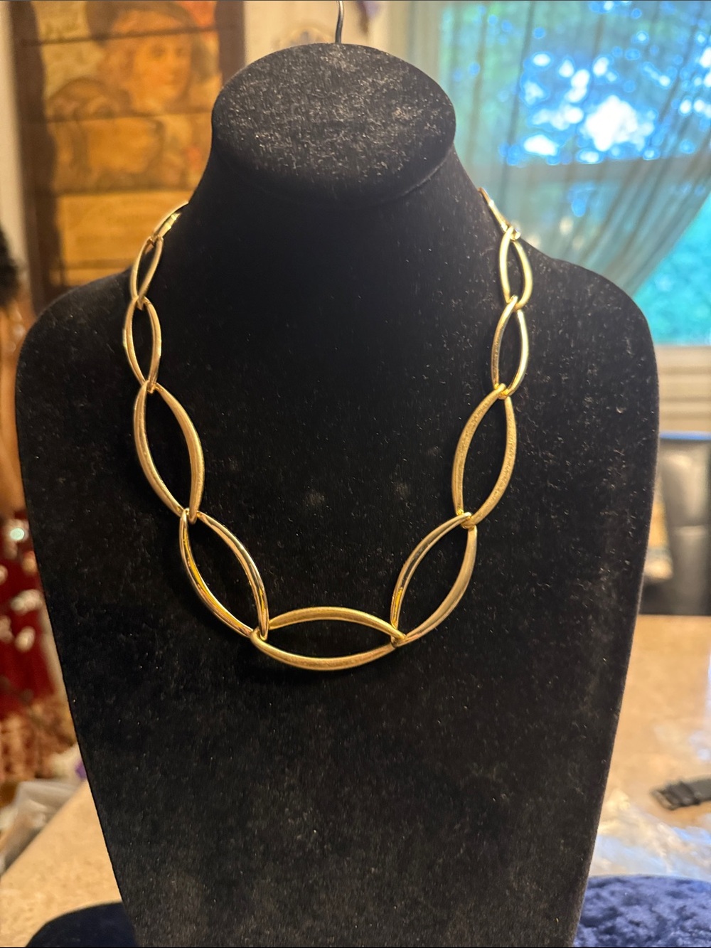 Robert Lee Morris studio unique elongated gold tone link adjustable necklace